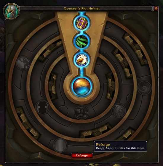 An Azerite trait tree with the Reforge button