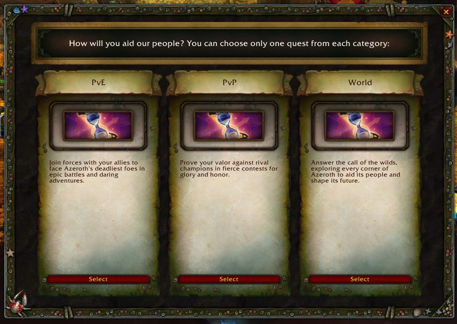 The Reforged Challenges selection screen with PvE, PvP and World columns