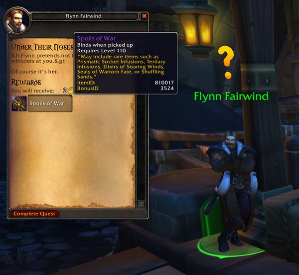 A War Campaign quest rewarding a Spoils of War cache
