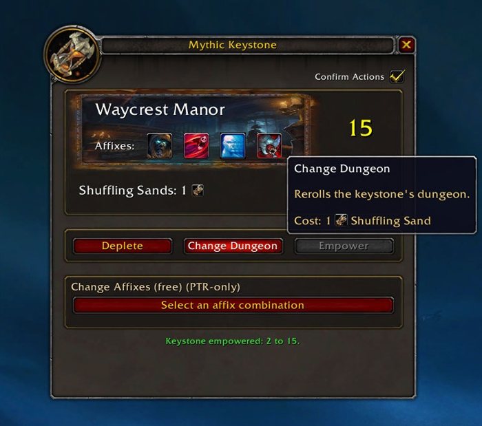 The Mythic Keystone edit menu