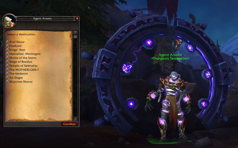 Agent Araxex's dungeon teleport gossip list