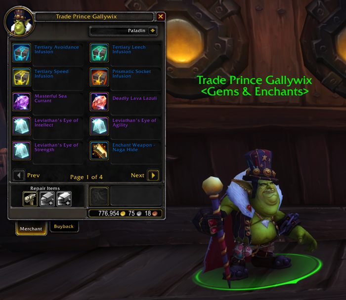 Trade Prince Gallywix's gems and enchants shop