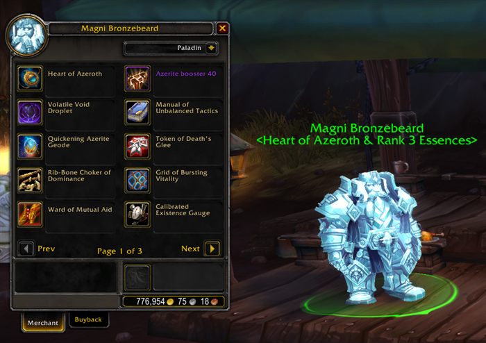 Magni Bronzebeard's Heart of Azeroth and Rank 3 essences shop