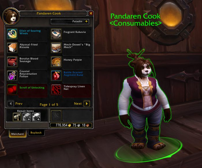 The Pandaren Cook's consumables shop