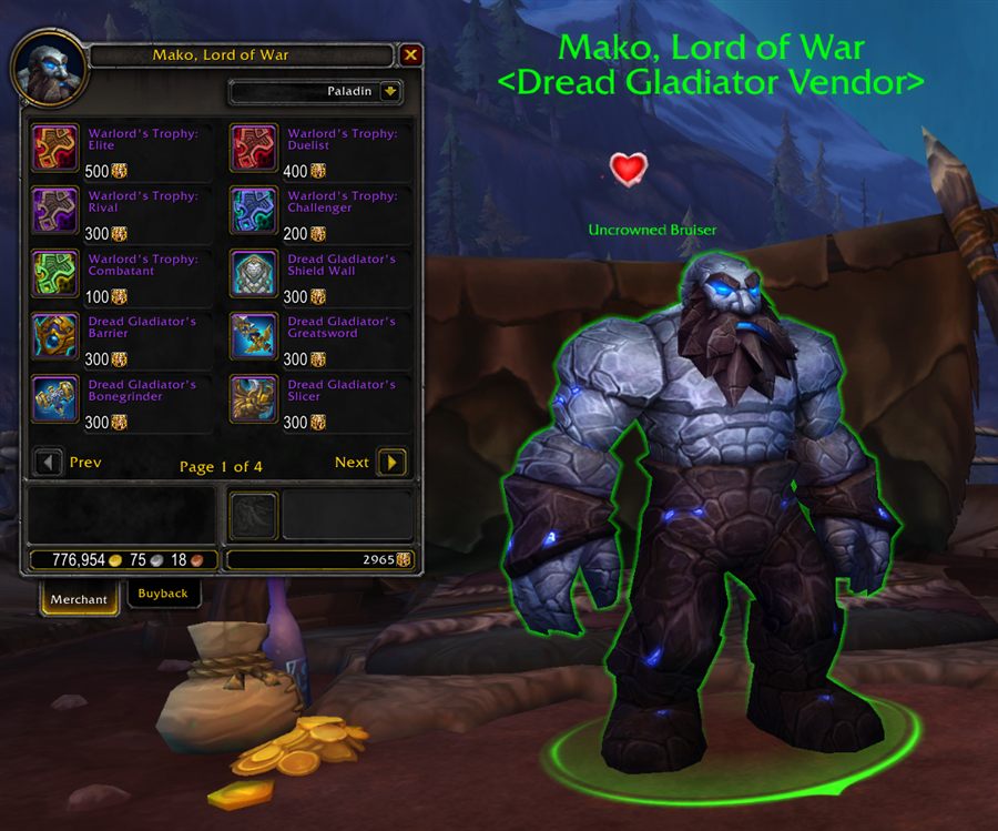 Mako, Lord of War's Dread Gladiator vendor