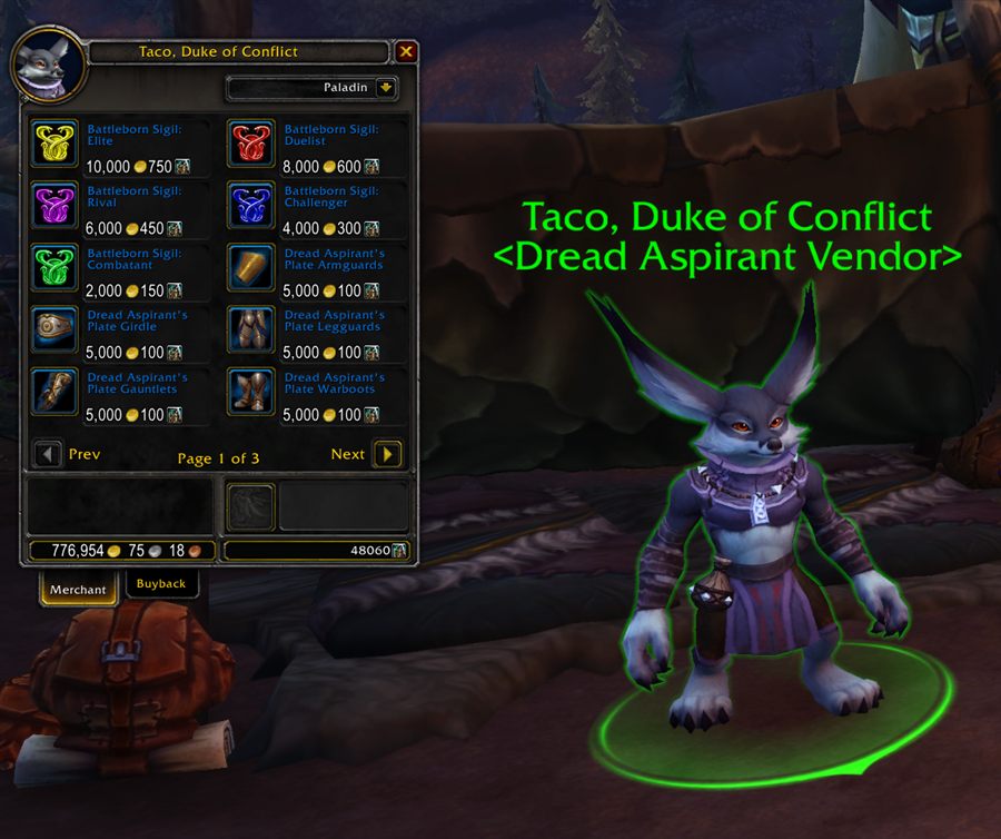 Taco, Duke of Conflict's Dread Aspirant vendor