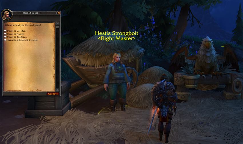 A Flight Master gossip menu offering footholds