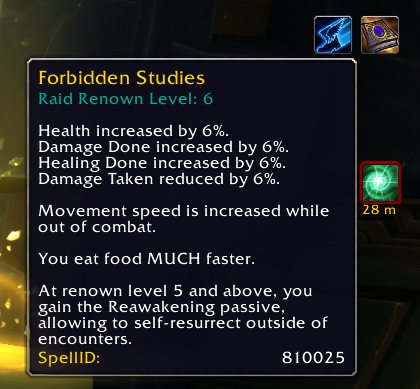 The Raid Renown buff tooltip at level 6