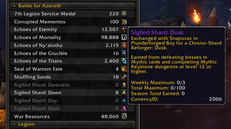 The currency panel listing the Reforged currencies