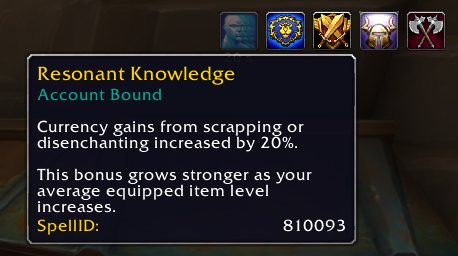 The Resonant Knowledge account-bound buff tooltip